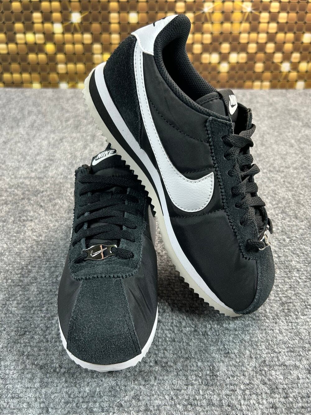 Nike Cortez Black White Women's Sneakers Size 6 Nylon Suede Casual Shoes